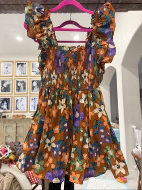 Entro Floral Smocked Mini Dress – Size Medium
